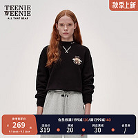 Teenie Weenie小熊2024年秋季圆领卫衣加绒复古时髦宽松上衣女 黑色 165/M