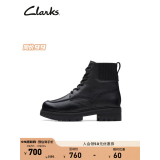 Clarks其乐奥莉系列女鞋时尚简约切尔西靴复古方跟中筒时装皮靴 黑色 261679044 36