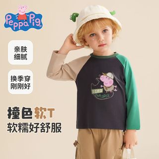 小猪佩奇童装男童t恤长袖秋季新款中小童宝宝圆领撞色上衣潮