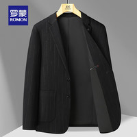 罗蒙男士商务休闲西装外套2024秋季新款工装条纹西服男 黑色 1