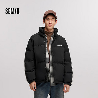 森马（Semir）羽绒服男四防外套厚款2024冬季宽松印花面包服时尚运动风 黑色（灰鸭绒）90001 170/88A/M