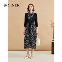 音儿（YINER）【天丝系列】YINER音儿专选2024秋季莱赛尔兰花印花连衣裙 黑色 36