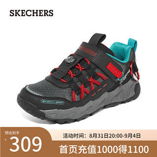 斯凯奇（Skechers）童鞋男春冬休闲鞋男大童撞色时尚网面406423LC 黑色/红色/BKRD 32码