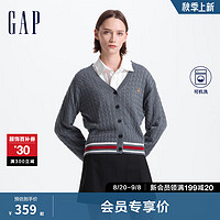 Gap女装2024初秋小熊刺绣绞花V领长袖针织衫气质毛衣639267 深灰色 170/88A(L) 亚洲尺码