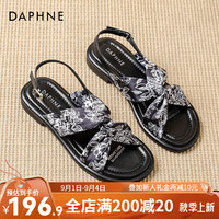 达芙妮（DAPHNE）达芙妮官方沙滩凉鞋女2024新款夏仙女风平底丝带外穿休闲罗马鞋JL 黑色