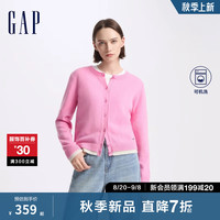 Gap女装2024初秋新款纯羊毛罗纹拼接下摆针织衫开衫外套634177