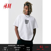 H&M男装女装2024秋季T恤休闲纯棉印花圆领短袖上衣0967955 白色/The Words 175/108