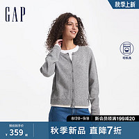 Gap女装2024初秋纯羊毛罗纹拼接下摆针织衫开衫外套634177 灰色 175/92A(XL) 亚洲尺码