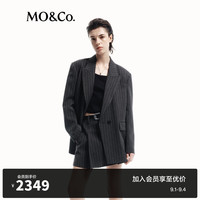 MO&Co.2024秋戗驳领宽肩H型竖条纹西装外套MBD3BLAT02摩安珂 灰白条色 M/165