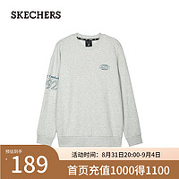 斯凯奇（Skechers）2024年男女同款针织运动宽松圆领L324U068 浅白花灰/0248 XS