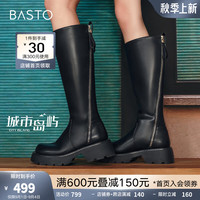 百思图 城市岛屿2024秋冬季户外骑士靴粗跟女显瘦长靴A6115DG4 黑色 36