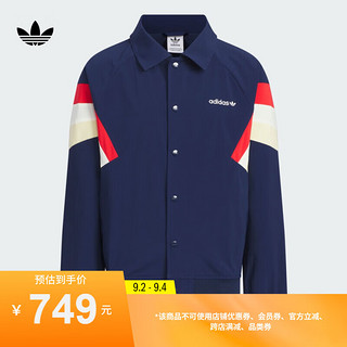 adidas复古宽松运动翻领夹克外套男大童儿童秋季阿迪达斯三叶草 深靛蓝/乳白色 116CM