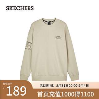 斯凯奇（Skechers）2024年男女同款针织运动宽松圆领L324U068 浅棕色/0046 M