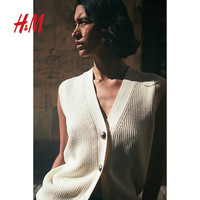 H&M女装2024秋季新款罗纹针织毛线背心1238849 奶油色 1