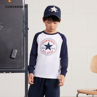 匡威(Converse) 匡威儿童装男童长袖t恤春秋款纯棉打底衫中大童女孩圆领套头上衣 纯白色-插肩袖-纯棉 1