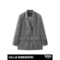 太平鸟【商场同款】女装2024年秋季新款双排扣西装A1BAE3470 灰色