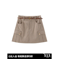 太平鸟女装2024年秋季格子短裙半身裙A1GEE3437 中性格纹 S