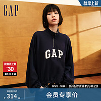 Gap女装2024初秋法式圈织毛巾绣logo立领卫衣休闲上衣637674 海军蓝 160/80A(S) 亚洲尺码