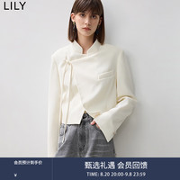 丽丽 LILY2024秋新款新中式立领系带国风气质白色短款外套 604米白