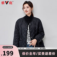 雅鹿轻薄羽绒服女2024秋冬季短款内胆圆领冬装外穿轻便羽绒外套 黑色 S