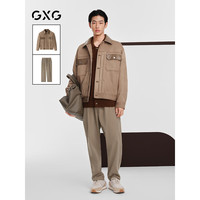 GXG男装 24年秋季pu皮拼接夹克外套灯芯绒宽松长裤休闲套装 单上装咖色 175/L