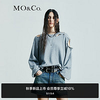 MO&Co.2024秋无锁边破洞露肩手工钉钻宽松落肩卫衣MBD3SWS009 中花灰色 L/170