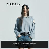 MO&Co.2024秋无锁边破洞露肩手工钉钻宽松落肩卫衣MBD3SWS009 中花灰色 M/165