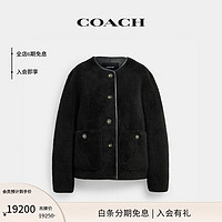 蔻驰（COACH）女士羊毛革大衣外套 黑色 XS