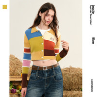 bosie多巴胺色块拼接开襟毛衫 彩虹条纹 160/84A