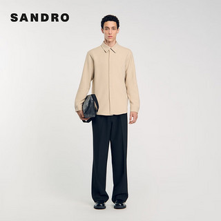 SANDRO2024秋季男装法式简约通勤长袖纯色衬衫上衣SHPCM00935 A315/淡灰褐色 L