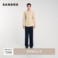 SANDRO2024秋季男装法式简约通勤长袖纯色衬衫上衣SHPCM00935 A315/淡灰褐色 L