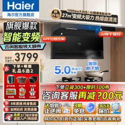 Haier 海尔 变频抽油烟机静音家用烟灶套装27立方大吸力厨房顶侧底双三吸燃气灶具二件套自清洁吸排烟机
