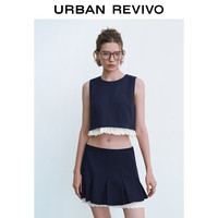 UR2024秋季新款女装时尚气质蕾丝花边无袖罩衫衬衫UYU240004 墨蓝