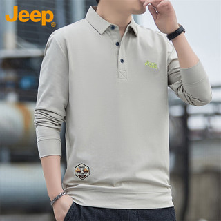 吉普（JEEP）长袖T恤男春秋季polo宽松休闲男士打底衫上衣服男装 卡其 XL 