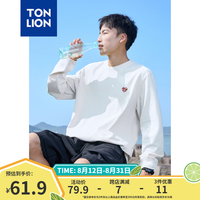 唐狮（TonLion）2024秋季新款长袖T恤男纯色细节圆领上衣宽松内搭简约打底衫dx