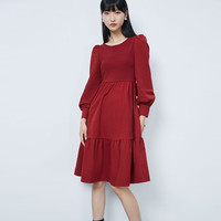 VEROMODA连衣裙女2024早秋新款时尚法式纯色拼接系带公主裙甜美减龄 澳木红色 1