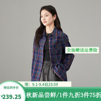 娅丽达秋季复古纯棉格纹衬衫女2024新款上衣宽松叠穿格子衬衣外套