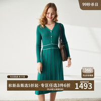 帕罗（PALUOPO）12G流畅线条山羊绒秋冬拼色收腰修身连衣裙女 叶绿 S/155/80A