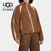 UGG秋季女士时尚舒适立领拉链钩边夹克休闲茸茸外套 1161670 CHE | 栗色 M