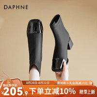 达芙妮时尚靴子女2024新款春秋单靴方头高跟瘦瘦短靴法式时装踝靴