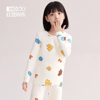 红豆（Hodo）儿童秋衣秋裤女童秋冬季A类纯棉磨毛男童打底棉毛衫保暖内衣 女童米白-圆领GY152 110cm