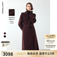 朗姿纯羊毛复古高级感大衣外套女2024年冬季通勤气质毛呢外套 葡萄紫红色 2XL