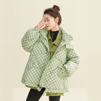 康博秋冬时尚前沿棋盘格加厚羽绒服女外套鸭绒 绿色 S/155(85-110斤）