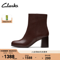Clarks其乐Keirsta系列新品秋冬女款粗高跟时髦牛皮通勤短靴