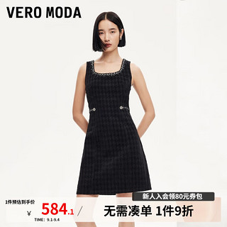 VEROMODA连衣裙女2024早秋款千鸟格暗纹小香风编织拼接吊带牛仔裙 黑牛仔色 1