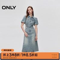 ONLY2024秋季新款复古收腰显瘦翻领泡泡袖牛仔连衣裙女|124342003 J3A 复古牛仔210洗水 1