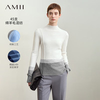 AMII2024冬新款简洁通勤半高领渐变撞色拼接毛衣女修身显瘦上衣
