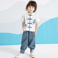 中国风唐装季儿童汉服上衣男童运动裤子两件套礼服套装