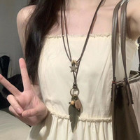 BULDF新中式禅意长款毛衣项链女双层复古民族风串珠颈链小众羽毛锁骨链 羽毛项链