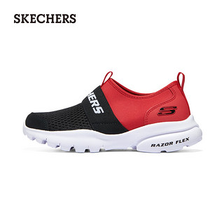 斯凯奇（Skechers）季男童一脚蹬易穿脱舒适中大童405215L 黑色/红色/BKRD 27.5码